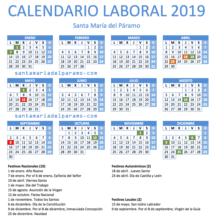 Calendario Laboral 2019 En Santa Maria Del Paramo Santa Maria Del Paramo calendario laboral de leon