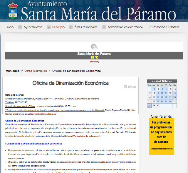 Información sobre la oficina en la web del Ayuntamiento